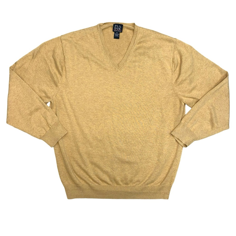 Jos A Bank Mens Pima Cotton Long Sleeve Shirt V Neck Mustard Yellow Comfortable